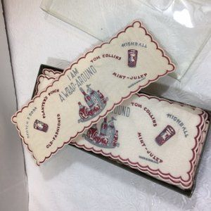 VTG 50's 12 Liquor "Wrap Arounds" Paper Drink Bar Napkins England 9.5"x3.5"